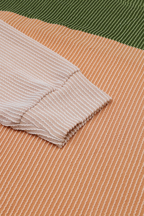 Modern Muse Ribbed Knit Color Block Long Sleeve Pullover Top