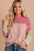 Modern Muse Ribbed Knit Color Block Long Sleeve Pullover Top