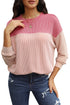 Modern Muse Ribbed Knit Color Block Long Sleeve Pullover Top