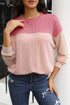 Modern Muse Ribbed Knit Color Block Long Sleeve Pullover Top