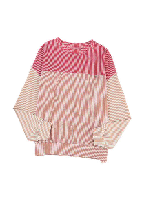 Modern Muse Ribbed Knit Color Block Long Sleeve Pullover Top