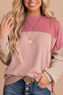 Modern Muse Ribbed Knit Color Block Long Sleeve Pullover Top