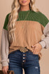 Modern Muse Ribbed Knit Color Block Long Sleeve Pullover Top