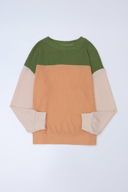 Modern Muse Ribbed Knit Color Block Long Sleeve Pullover Top
