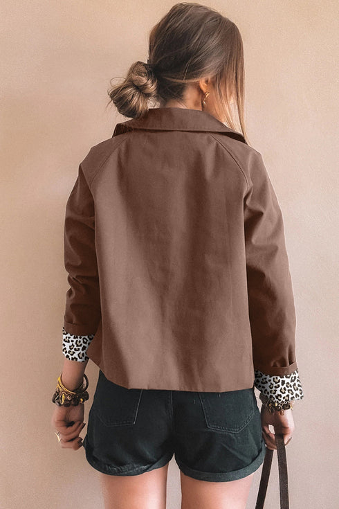 Modern Patchwork Collared Buttoned Leopard Liner Jacket