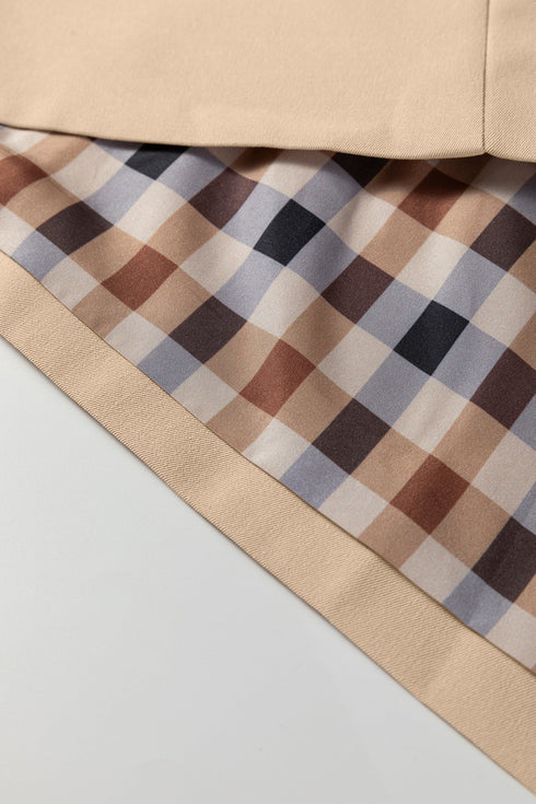 Modern Plaid Liner Patchwork Single Breasted Trench Coat