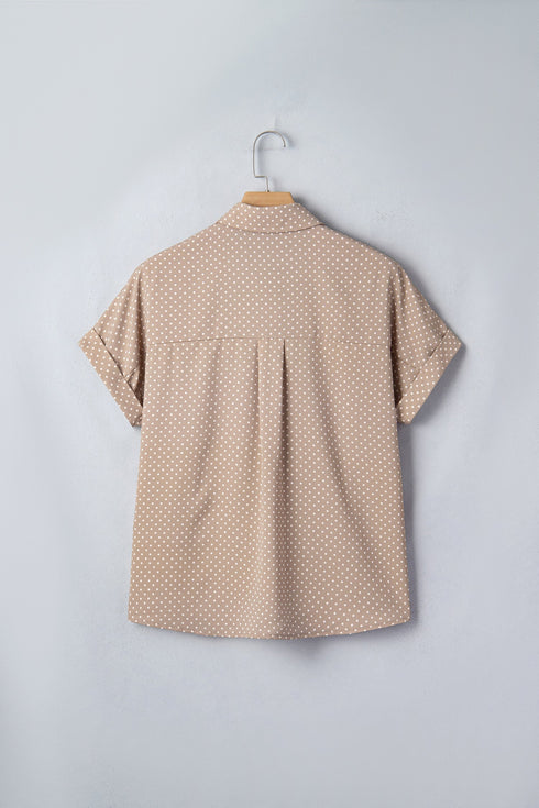 Modern Polka Dot Print Cuffed Short Sleeve Shirt