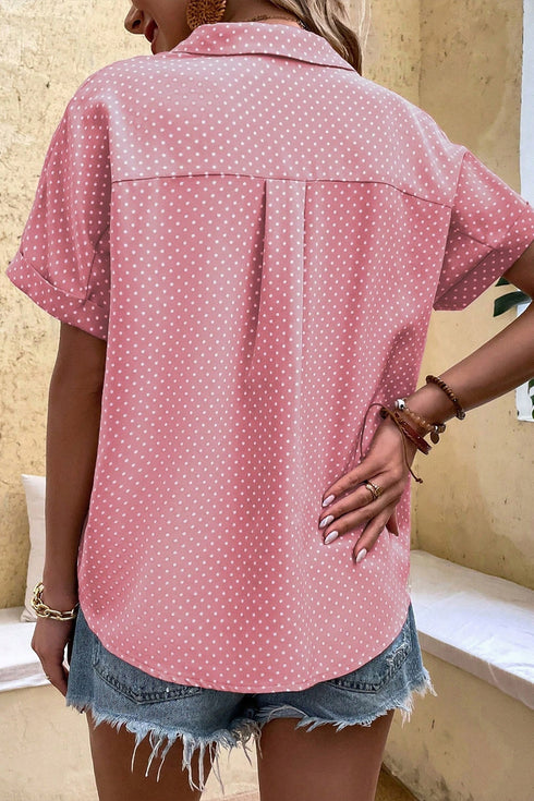 Modern Polka Dot Print Cuffed Short Sleeve Shirt