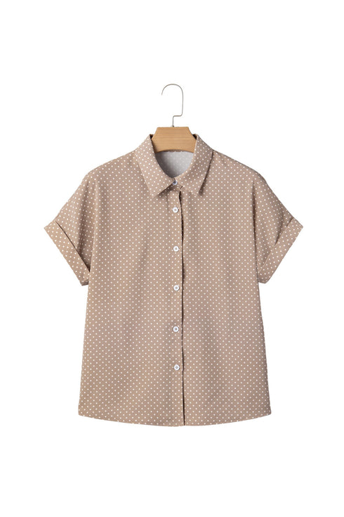 Modern Polka Dot Print Cuffed Short Sleeve Shirt