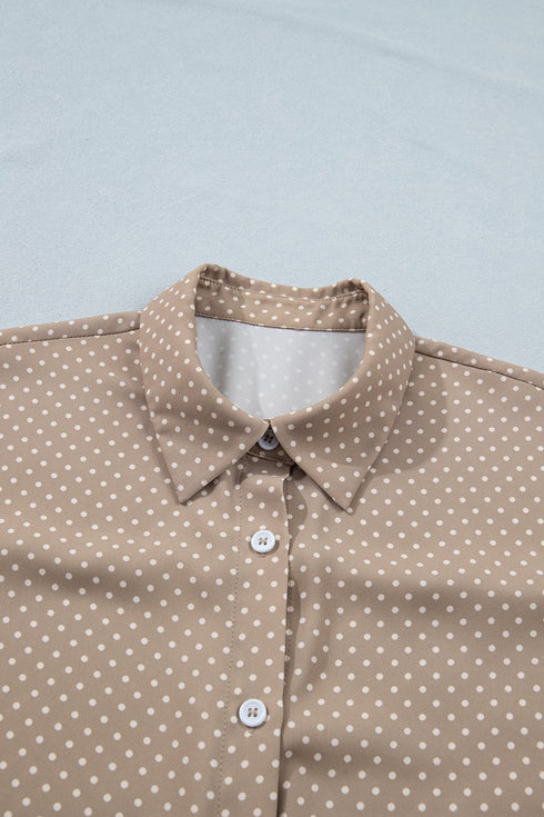 Modern Polka Dot Print Cuffed Short Sleeve Shirt