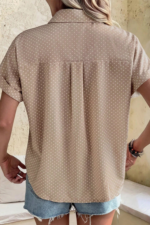 Modern Polka Dot Print Cuffed Short Sleeve Shirt
