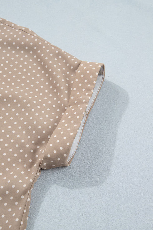 Modern Polka Dot Print Cuffed Short Sleeve Shirt