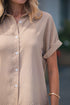 Modern Polka Dot Print Cuffed Short Sleeve Shirt