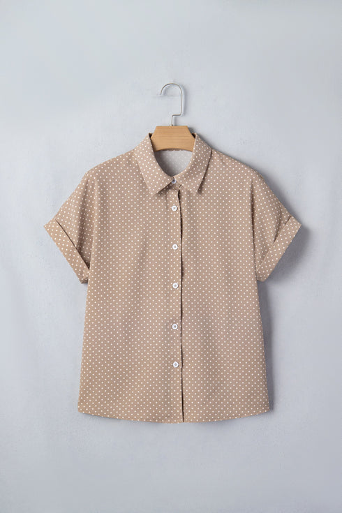 Modern Polka Dot Print Cuffed Short Sleeve Shirt