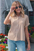 Modern Polka Dot Print Cuffed Short Sleeve Shirt
