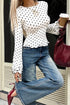 Modern Polka Dot Print Lettuce Trim Long Sleeve Top