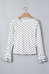 Modern Polka Dot Print Lettuce Trim Long Sleeve Top