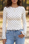 Modern Polka Dot Print Lettuce Trim Long Sleeve Top