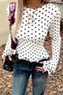 Modern Polka Dot Print Lettuce Trim Long Sleeve Top