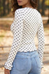 Modern Polka Dot Print Lettuce Trim Long Sleeve Top