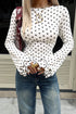 Modern Polka Dot Print Lettuce Trim Long Sleeve Top