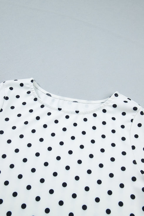 Modern Polka Dot Print Lettuce Trim Long Sleeve Top