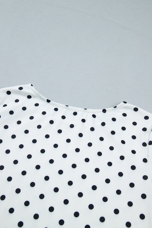 Modern Polka Dot Print Lettuce Trim Long Sleeve Top