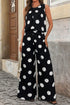 Modern Polka Dot Print Pleated Wide Leg Pant Set