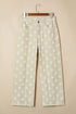 Modern Polka Dot Print Raw Hem Denim Jeans