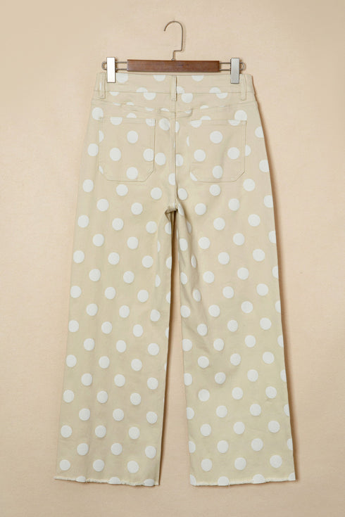 Modern Polka Dot Print Raw Hem Denim Jeans