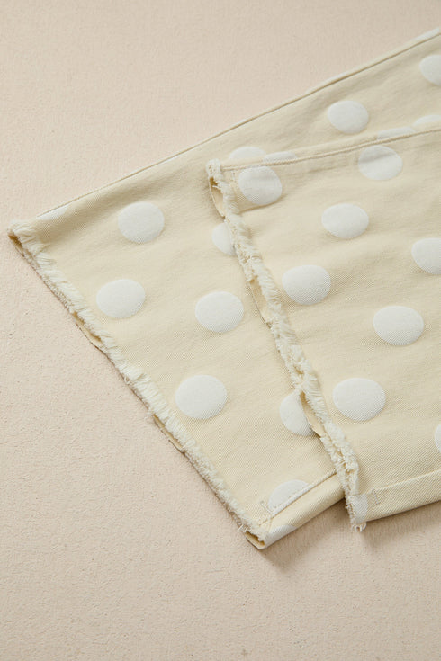 Modern Polka Dot Print Raw Hem Denim Jeans