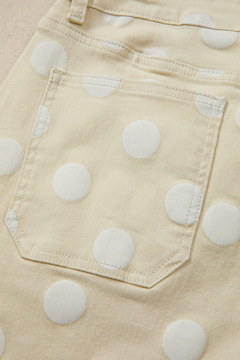 Modern Polka Dot Print Raw Hem Denim Jeans