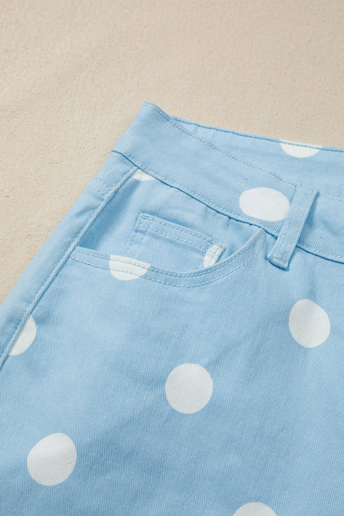 Modern Polka Dot Print Raw Hem Denim Jeans