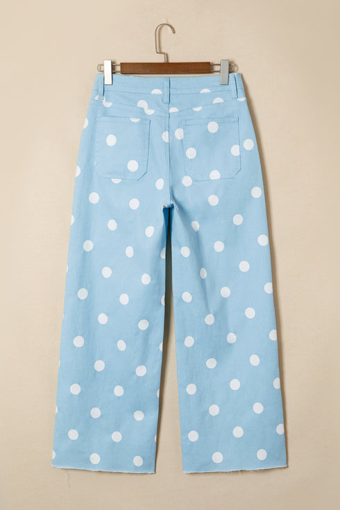 Modern Polka Dot Print Raw Hem Denim Jeans