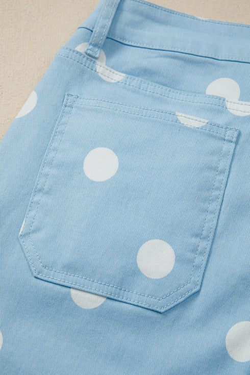 Modern Polka Dot Print Raw Hem Denim Jeans