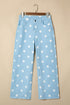 Modern Polka Dot Print Raw Hem Denim Jeans