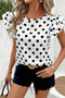 Modern Polka Dot Print Ruffled Short Sleeve Blouse