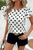 Modern Polka Dot Print Ruffled Short Sleeve Blouse
