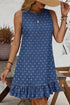 Modern Polka Dot Ruffle Hem Sleeveless Denim Mini Dress