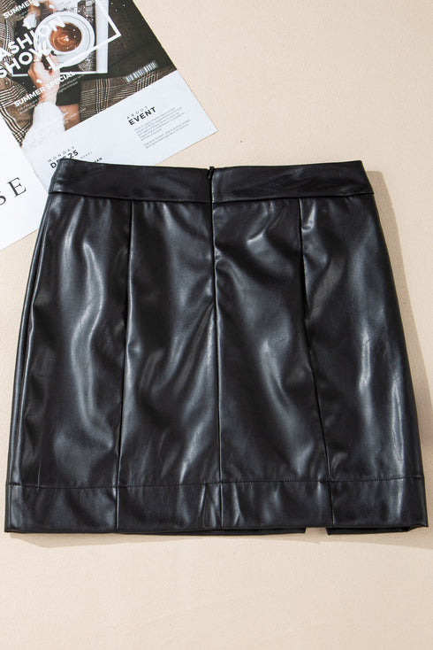 Modern PU Leather Side Slit High Waist Mini Skirt