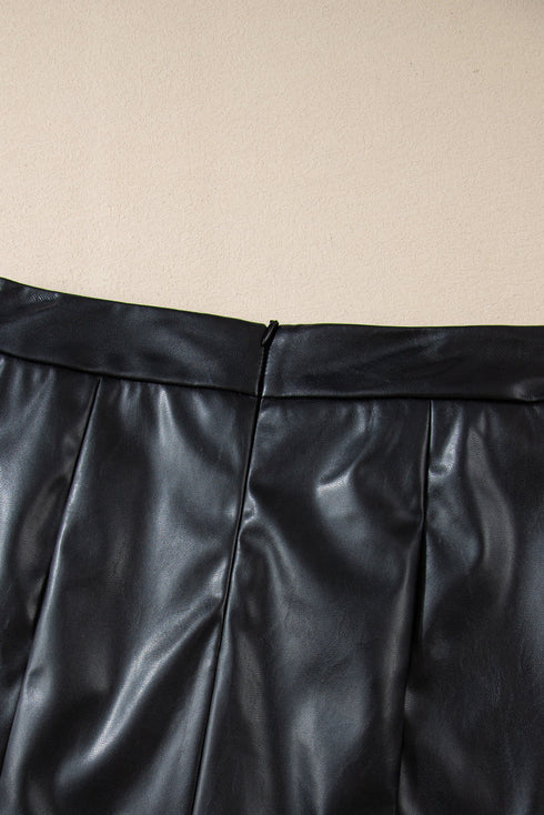 Modern PU Leather Side Slit High Waist Mini Skirt