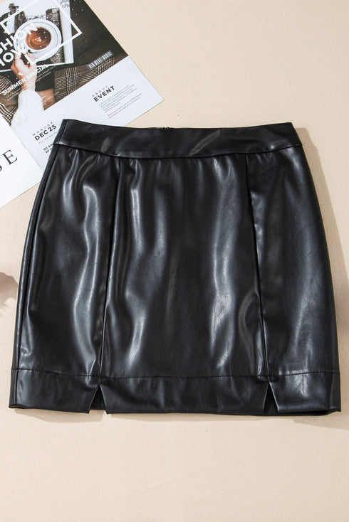 Modern PU Leather Side Slit High Waist Mini Skirt