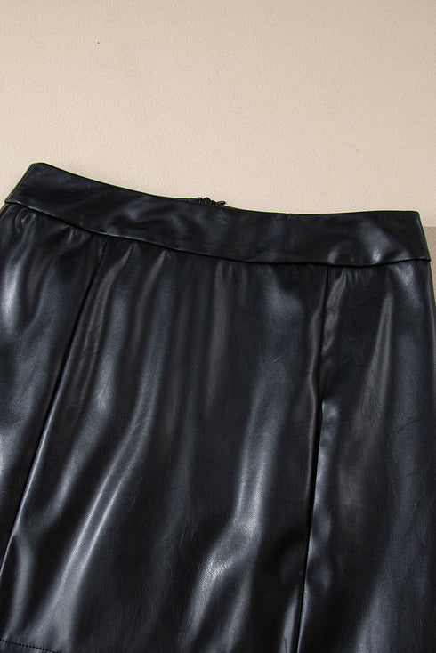 Modern PU Leather Side Slit High Waist Mini Skirt