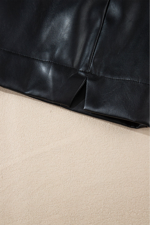 Modern PU Leather Side Slit High Waist Mini Skirt
