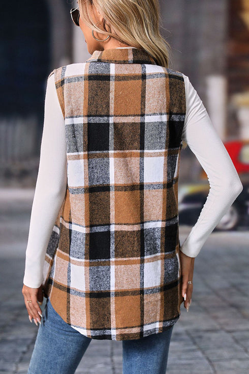 Modern Retro Plaid Collared Button Up Vest