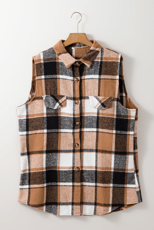 Modern Retro Plaid Collared Button Up Vest