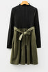 Modern Ribbed Knit Belted Patchwork Flared Mini Dress