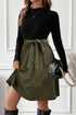 Modern Ribbed Knit Belted Patchwork Flared Mini Dress