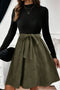 Modern Ribbed Knit Belted Patchwork Flared Mini Dress