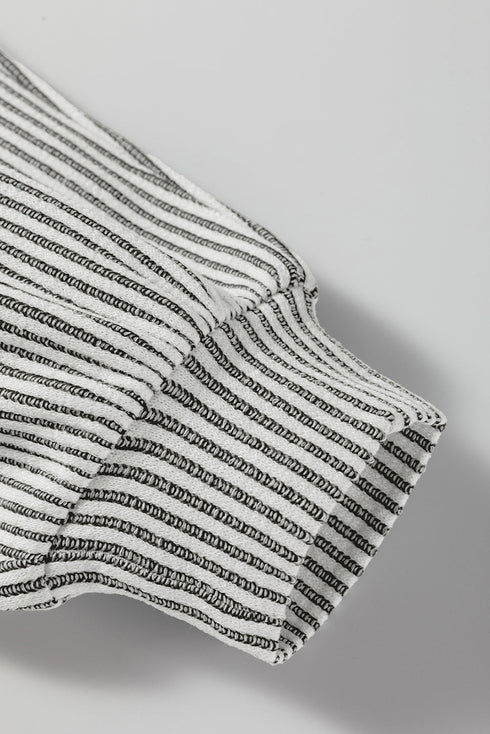 Modern Ribbed Knit Lantern Sleeve Round Neck Top